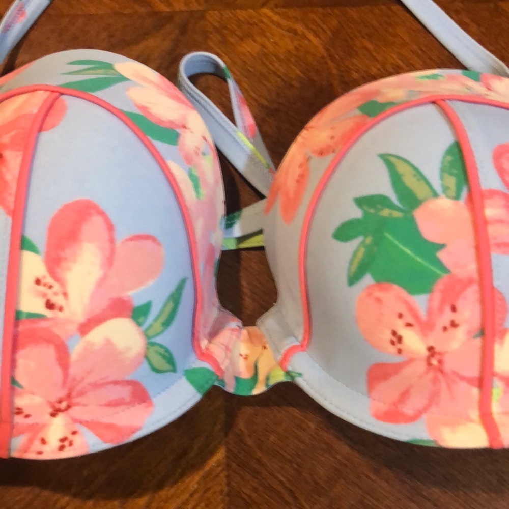 Aerie Floral Halter Bikini Top 34D - Picture 2 of 6